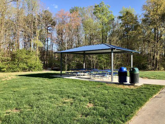 Picnic area and walkway recently placed beyond the outfield of the baseball field.