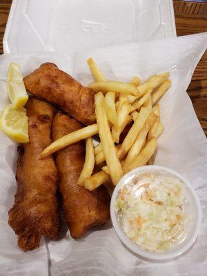 3 piece fish dinner (hand dipped, beer battered cod)