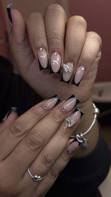 Acrylic French full set, medium length & bling