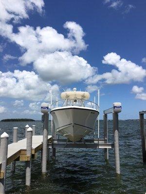 Dock, pilings and boatlift