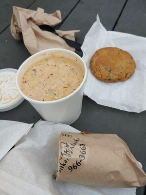 Chowder bowl and sandwich combo (you get the whole, only half shown here) + delicious cookie!