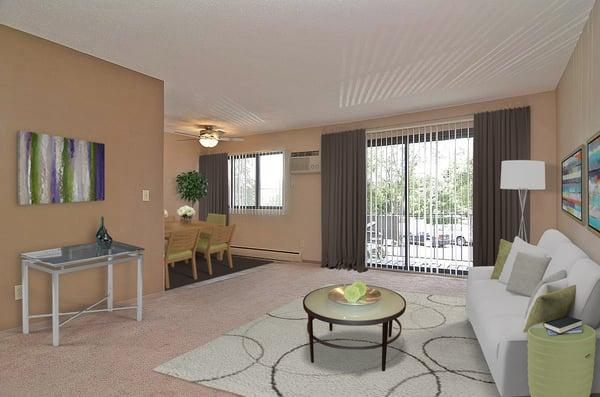 Large living room with plenty of natural light