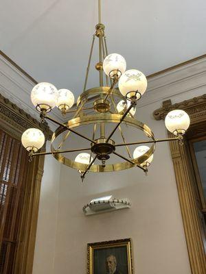 Chandeliers throughout the library