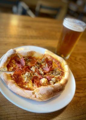 Best deal in town: Sicilian pizza with beer for $8!!