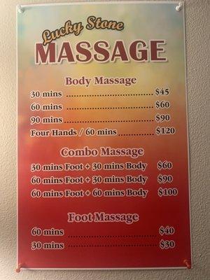 Massage Menu