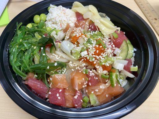 Poke bowl 5 scoops 12 bucks