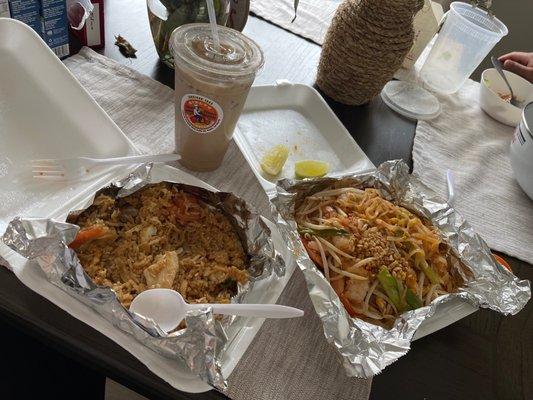 51. Combination Fried Rice shrimp 34. Pad Thai with shrimp 31. Chicken Noodle Milk Iced Tea