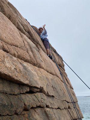 After a few tries she finally made it to the top!