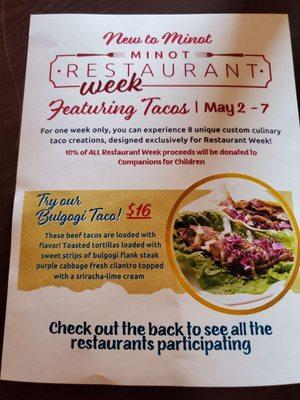 Restaurant Week Featured Taco - wowza