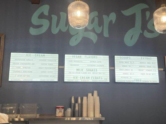 Sugar J's Albany - menu boards at soft opening on Aug. 14, 2024