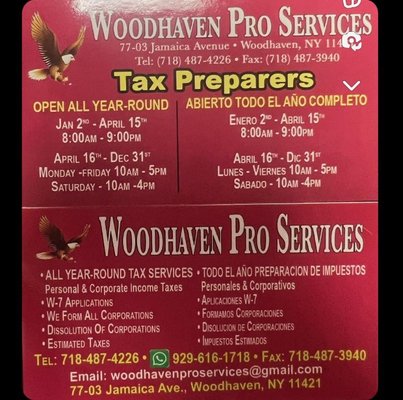 Woodhaven Pro Services Business Card