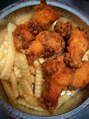 We sell chicken wings! You can order plain chicken wings or order them with a side. See our online menu for details.