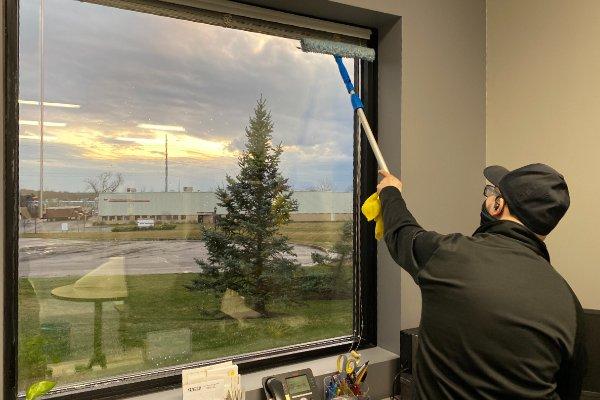 Interior window cleaning.