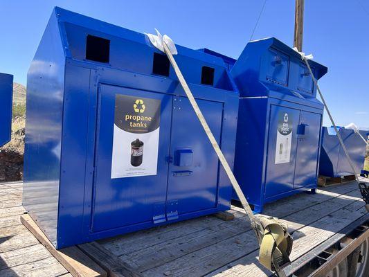 We refurbished these old Bear Saver garbage cans for Zion National Park with media blasting and a fresh blue powder coating.