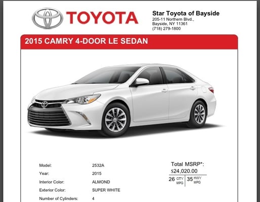 Here's my new ride... 2015 Camry national lease deal!!!