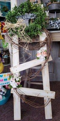 We have handmade home decor items like this ADORABLE 4 foot ladder. Perfect for your porch.