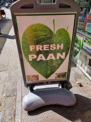 Big 'fresh paan' sign outside of store