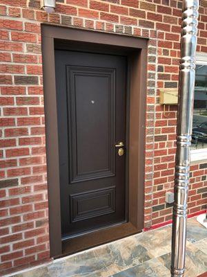 Entry door replacement with custom trim around it