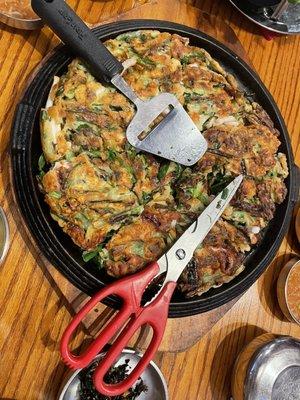 Seafood green onion pancake. Very delicious.