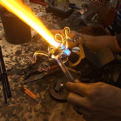 Work in progress shot! Andrew Pollack's glass octopus sculptures are a best-seller!