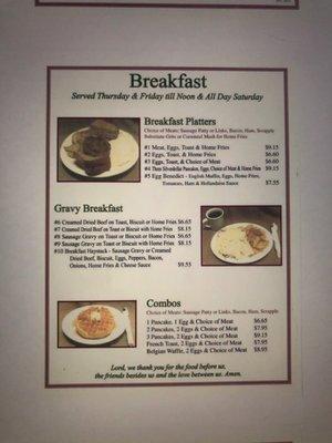 Breakfast menu