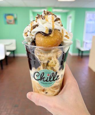 A large Peanut Butter Brownie Donut Delight!