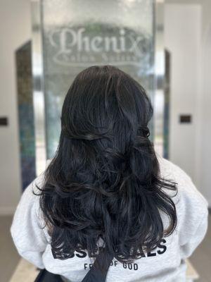 mid-length cut with short layers and framing pieces