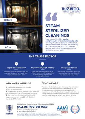 A brochure of our sterilizer chamber cleaning services