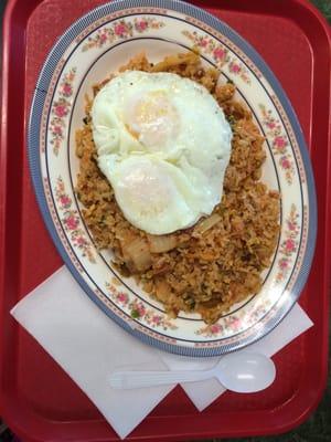 Kim chi fried rice with two eggs