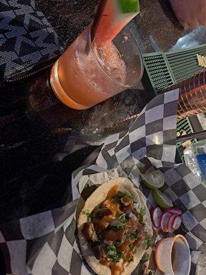 Fresh watermelon margarita & beef taco