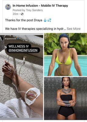 Draya is down with inhomeinfusion.com. Book your appointments now to invest in your health.