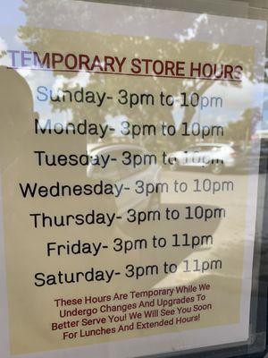 Temporary Store Hours during their renovations and changes