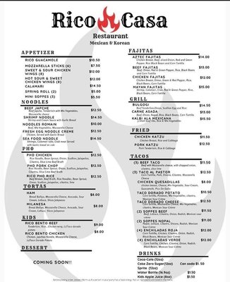 Rico Casa Menu