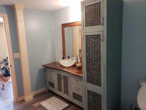 Custom made vanity with black walnut top