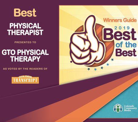 Thanks to all of our patients for making GTO Physical Therapy number one in Golden!