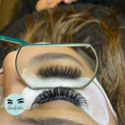 Volume lash set by alaaslashes who works in Julia's hair salon