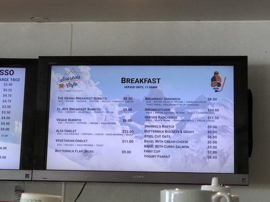 The breakfast menu