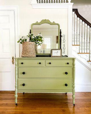 Vintage Green Dresser and Mirror