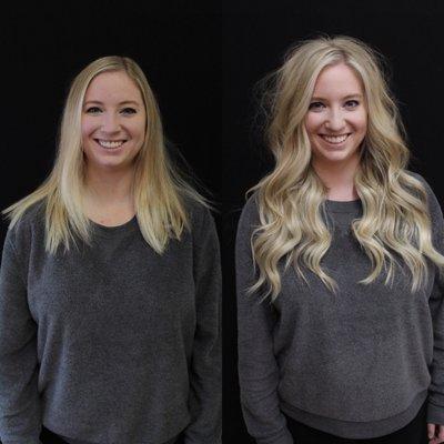 Before and after NBR hair extensions by owner Amanda Shepard