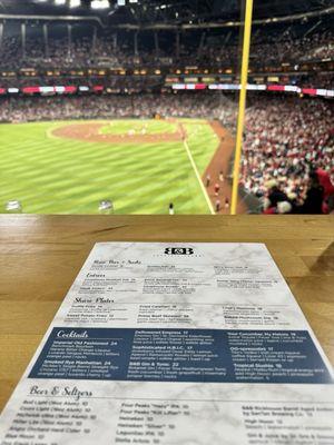 Menu and view from our seat.