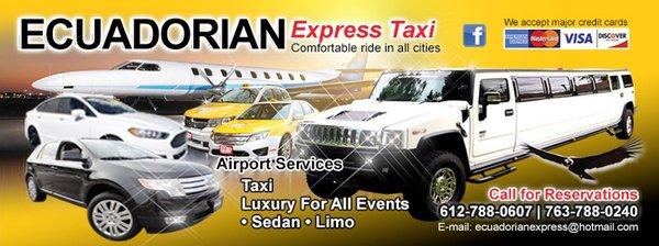 Taxis and limousine services call for reservation for any occasions 612-7880607