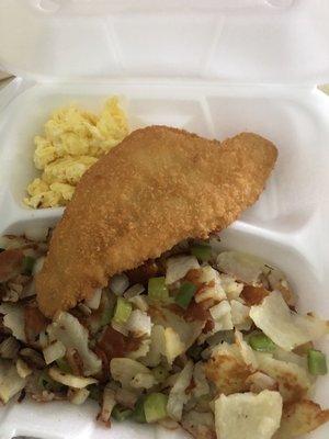 Flounder, home fries, eggs  6/20/21