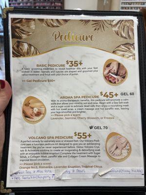 Pedicure menu