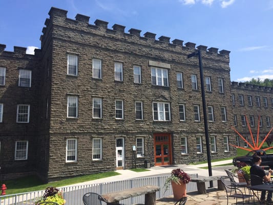 Hawley Silk Mill with sops, bicycle store, and the Mill Market.