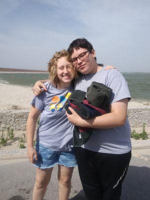 Autumn and Josh ready to go swimming