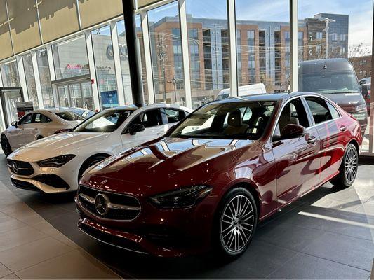 Cars in the showroom.