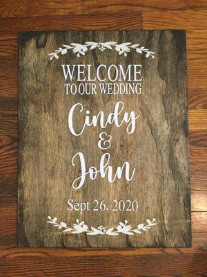 Wood Stained, Wood burn  Wedding Boards, White Acrylic lettering