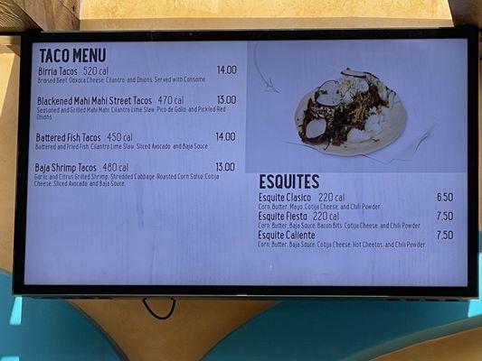 Taco Menu as Of Nov 2023