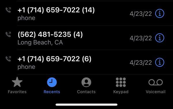 The Long Beach number is supposed to be the other bus driver, but as you can see MANY times I've called