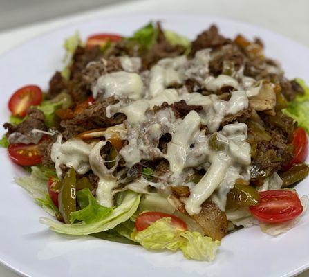 KJ's Steak Bomb salad.